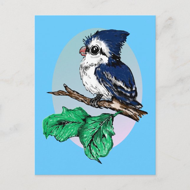 Postal Cute Baby Bluejay (Anverso)