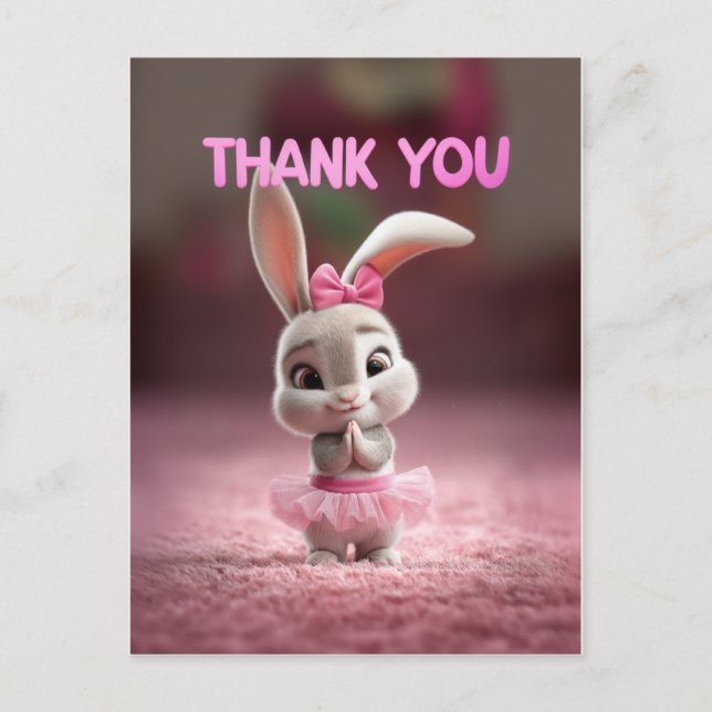 Postal Cute Baby Bunny Girl in Pink Tutu Thank You (Anverso)