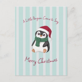 Postal Cute Baby Penguin Wearing Santa Hat Christmas