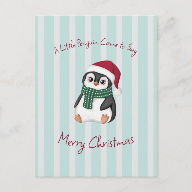 Postal Cute Baby Penguin Wearing Santa Hat Christmas (Anverso)