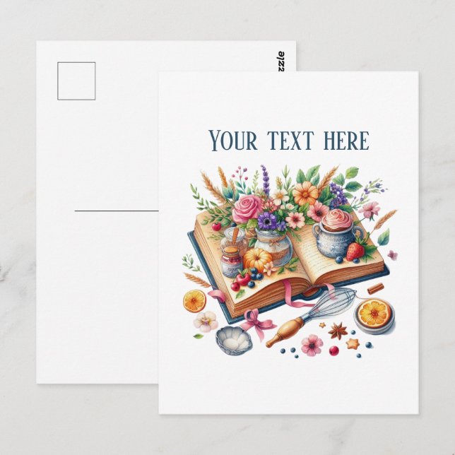 Postal Cute bakery recipe book add message business name (Anverso / Reverso)