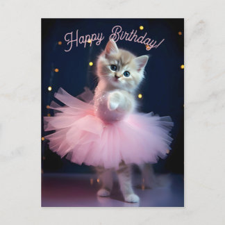 Postal Cute Ballerina Kitten Happy Birday