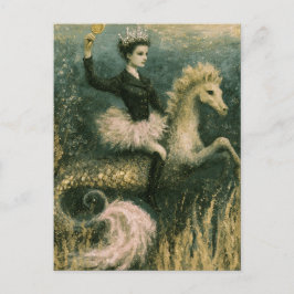 Postal Cute Ballerina Queen en su caballito de mar sirena