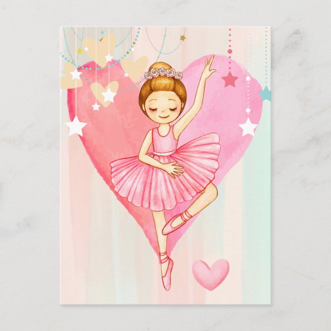 Postal Cute Ballerina Stars and Heart Post Card (Anverso)