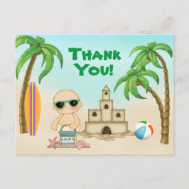 Postal Cute Beach Baby Sandcastle y Surfboard Gracias