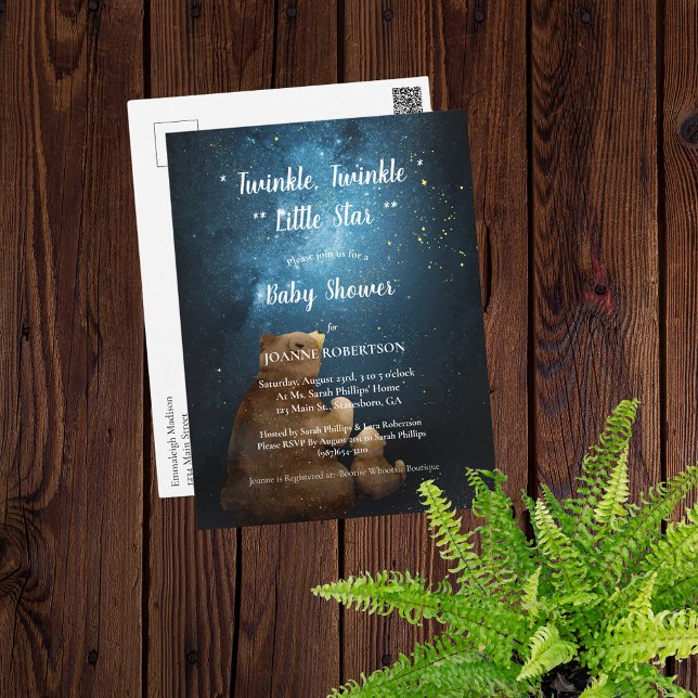 Postal Cute Bear Twinkle Twinkle Little Star Baby Shower (Subido por el creador)