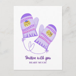 Postal Cute Bears In Love Purple Mittens Valentine's Day 
