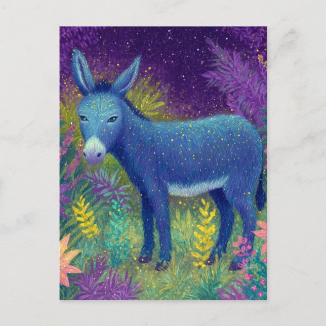 Postal Cute Beautiful Donkey Blue Purple (Anverso)