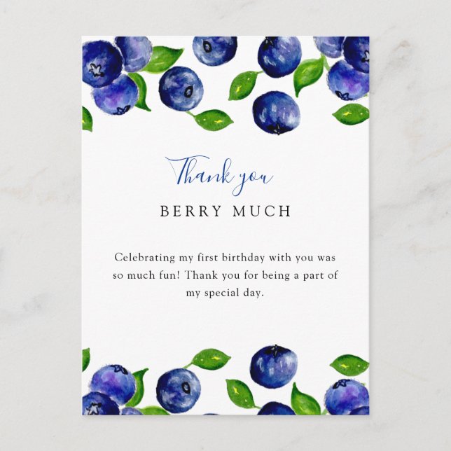 Postal Cute Berry First Birthday Blueberry (Anverso)