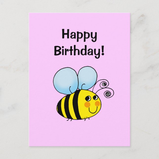 Postal Cute Birday Bee Card - Estilo dibujado a mano (Anverso)