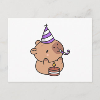 Postal Cute Birthday Capybara with Party Hat and Cake Kaw