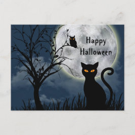 Postal Cute Black Cat Owl Moon Grapheen