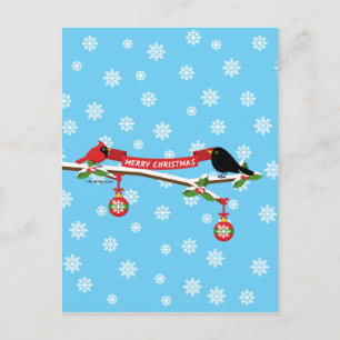 Postal Cute Blackbird Y Cardenal En Sucursal - MERRY XMAS