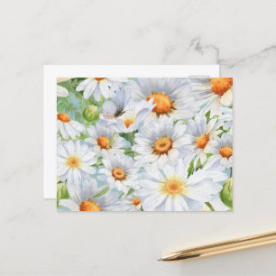 Postal Cute blanco Floral Vintage Daisisies