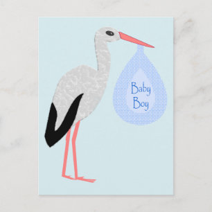 Postal Cute Blue Baby Boy Stork