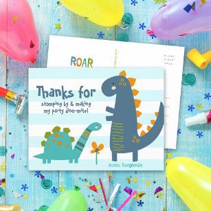 Postal Cute Blue Dinosaurs Kawaii Boy Birthday Gracias