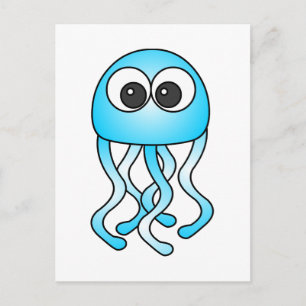 Postal Cute Blue Kawaii Jellyfish