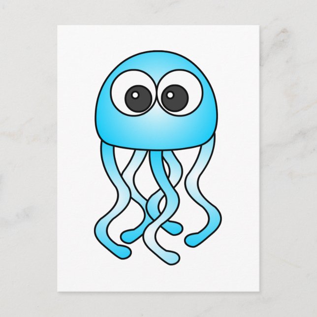 Postal Cute Blue Kawaii Jellyfish (Anverso)