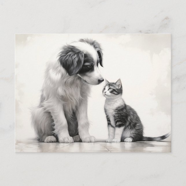Postal Cute Border Collie & Kitten Friendship (Anverso)