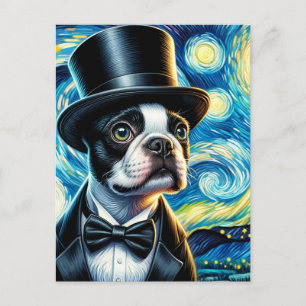 Postal Cute Boston Terrier con un sombrero de copa Van Go