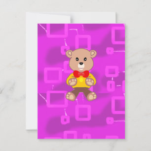 Postal Cute Bowtie Teddy Bear Geométrico Rosa