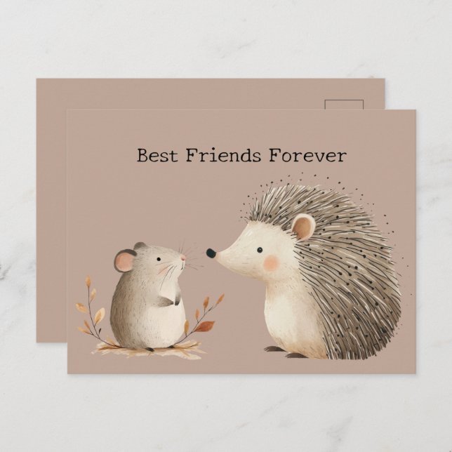 Postal Cute Brown Cream Hedgehog Mouse (Anverso / Reverso)