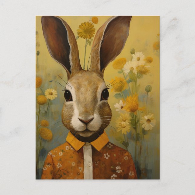 Postal Cute Brown Rabbit in a Floral Shirt (Anverso)