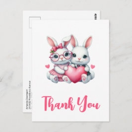 Postal Cute Bunnies Sharing a Heart Thank You
