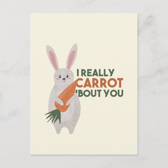 Postal Cute Bunny Carrot Pun - De Verdad Te Arrepito (Anverso)