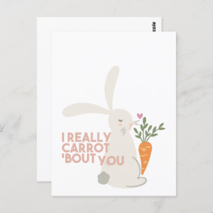 Postal Cute Bunny Carrot Pun - De Verdad Te Arrepito