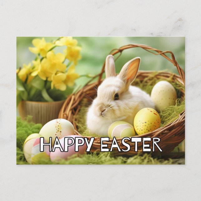 Postal Cute Bunny dice feliz Pascua (Anverso)