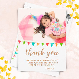 Postal Cute Bunting Flag Birthday Photo Thank you