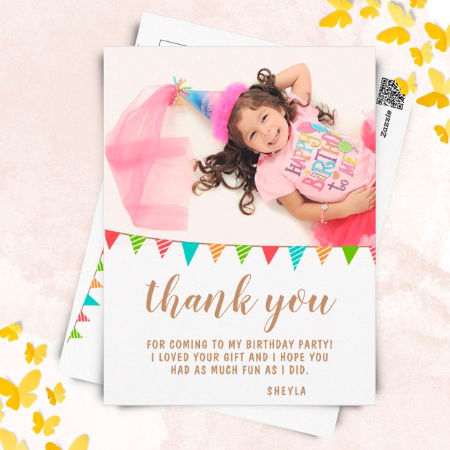 Postal Cute Bunting Flag Birthday Photo Thank you (Subido por el creador)
