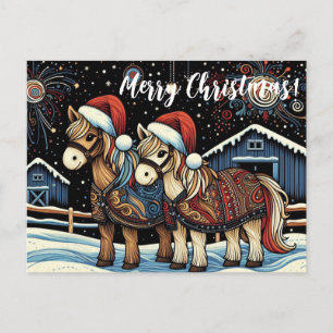 Postal Cute Caballos Caprichosos Navidad 