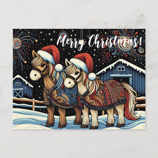 Postal Cute Caballos Caprichosos Navidad  (Anverso)