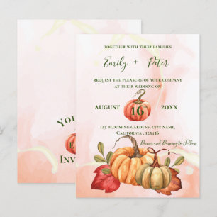 Postal Cute Calabaza hojas otoñales Monograma Boda otoño