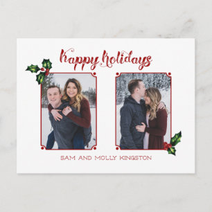 Postal Cute caligrafía Font Happy Holidays Two-Photo