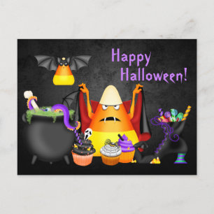 Postal Cute Candy Corn Spooky trata Halloween Feliz