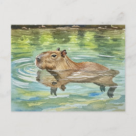 Postal Cute Capybara para nadar