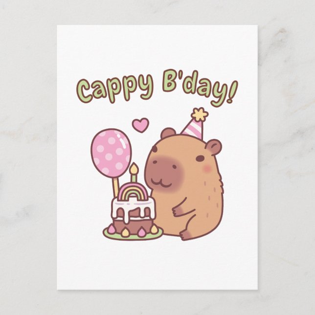 Postal Cute Capybara Rainbow Birthday Cake Cappy Bday (Anverso)