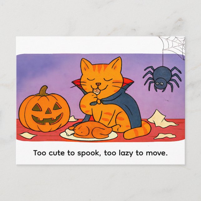 Postal Cute Cartoon Cat Dressed as Little Vampire (Anverso)