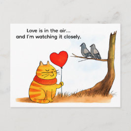 Postal Cute Cartoon Cat Holding Heart Balloon Illustratio