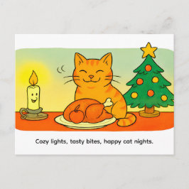 Postal Cute Cartoon Cat Sitting by Christmas Candle