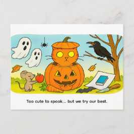 Postal Cute Cartoon Cat Sitting in Pumpkin Costume