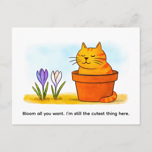 Postal Cute Cartoon Cat Sitting in Spring Flowers (Anverso)