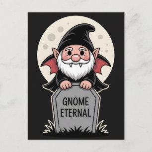 Postal Cute Cartoon Vampire Gnome Standing at a Tombstone