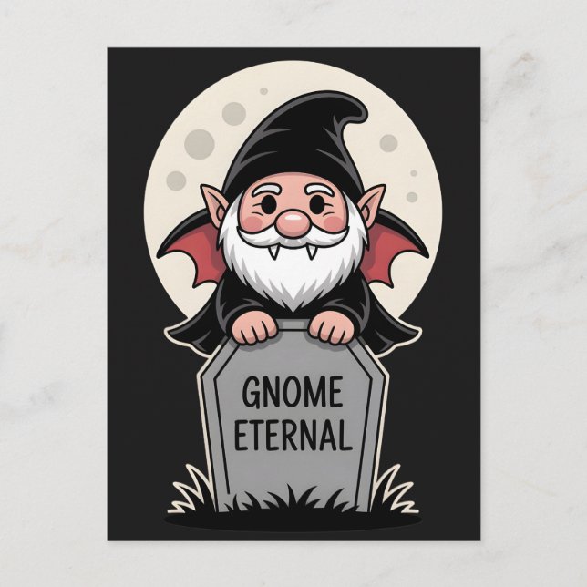 Postal Cute Cartoon Vampire Gnome Standing at a Tombstone (Anverso)