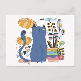 Postal "Cute cat and bird"