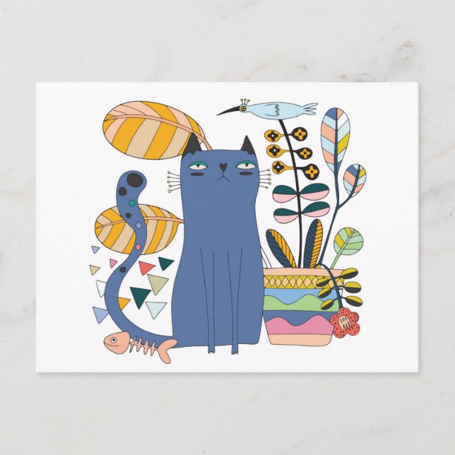 Postal "Cute cat and bird" (Anverso)