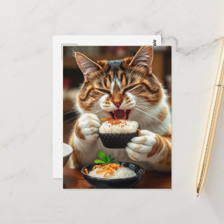 Postal Cute Cat Eating Sushi Roll